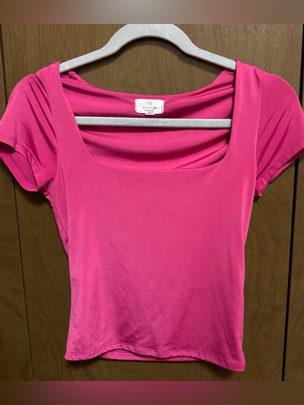 Short Sleeve Square Neck Top - Hot Pink